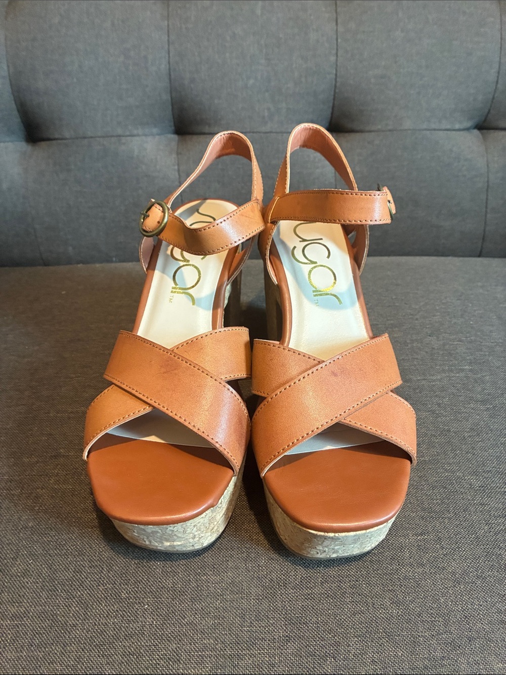 Sugar Tan Crisscross Platform Sandals with Ankle Strap